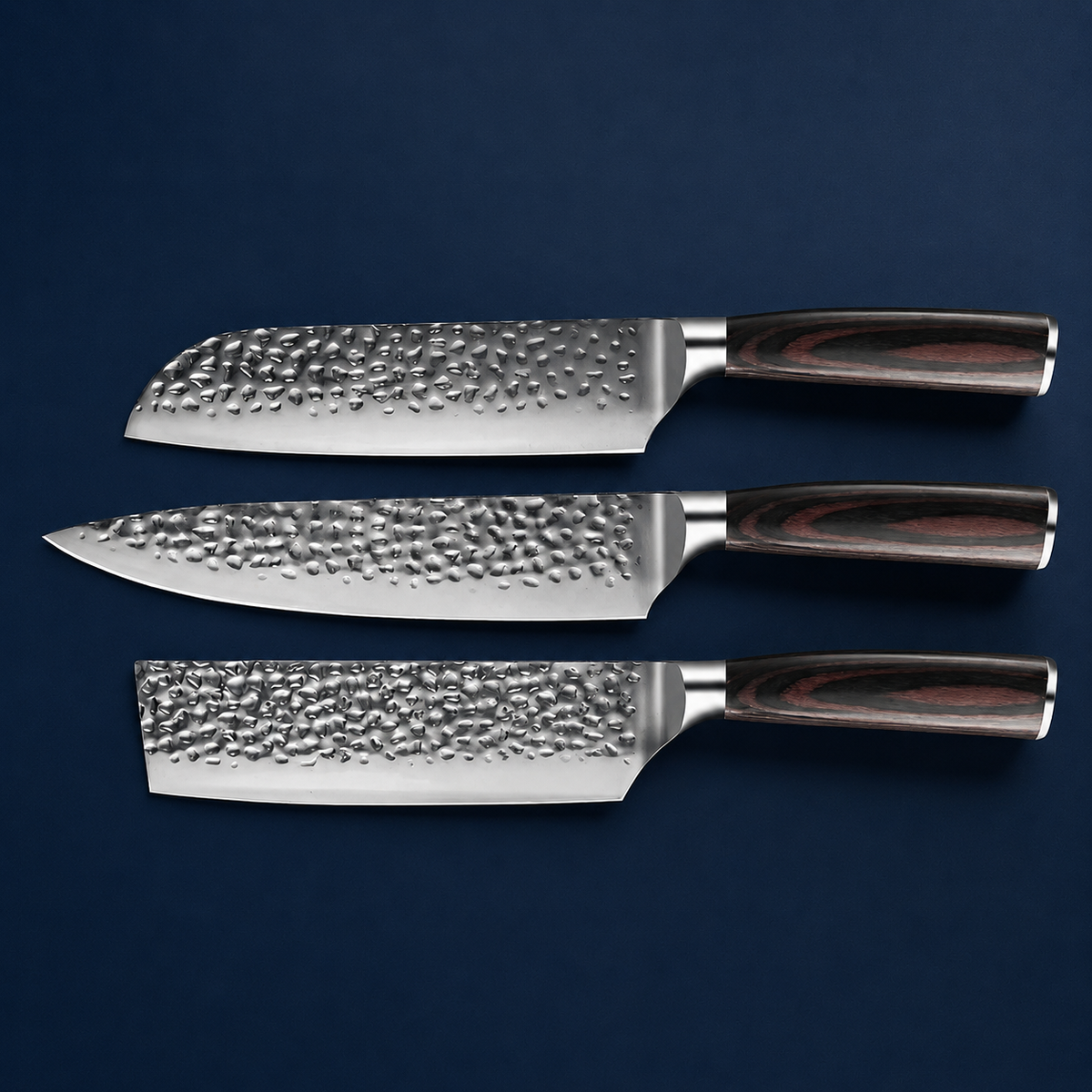 Vue d'ensemble de Coffret Couteaux Martelés Tsuchime – 3 Pièces